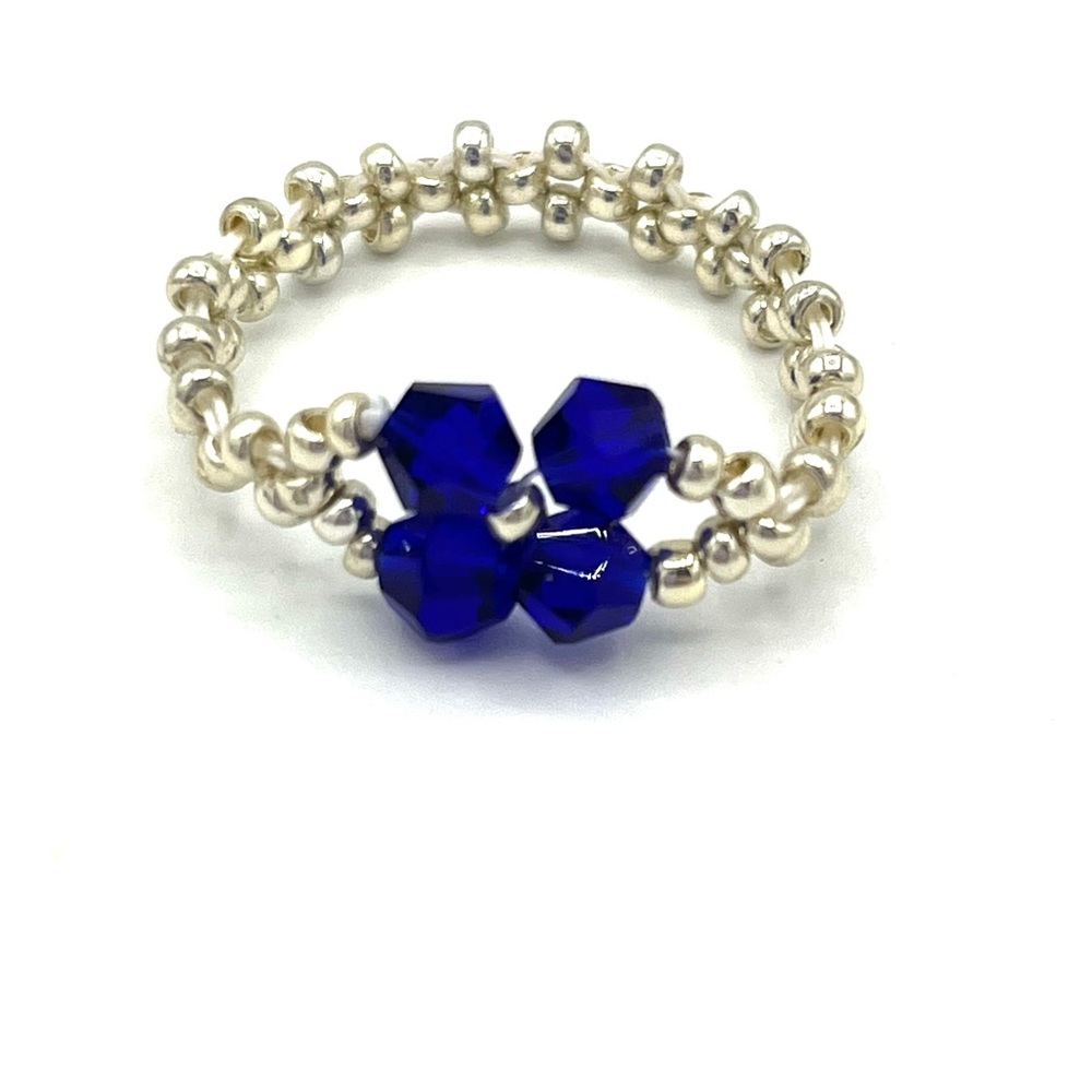 HAND CRAFTED Beaded Blue Crystal Ring